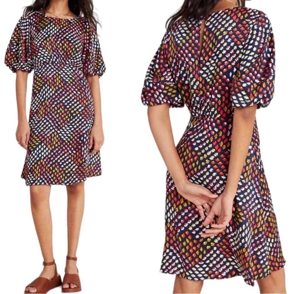 Maeve x Anthropologie Melody Puff Sleeve Floral Dress Women's Sz 4 Navy